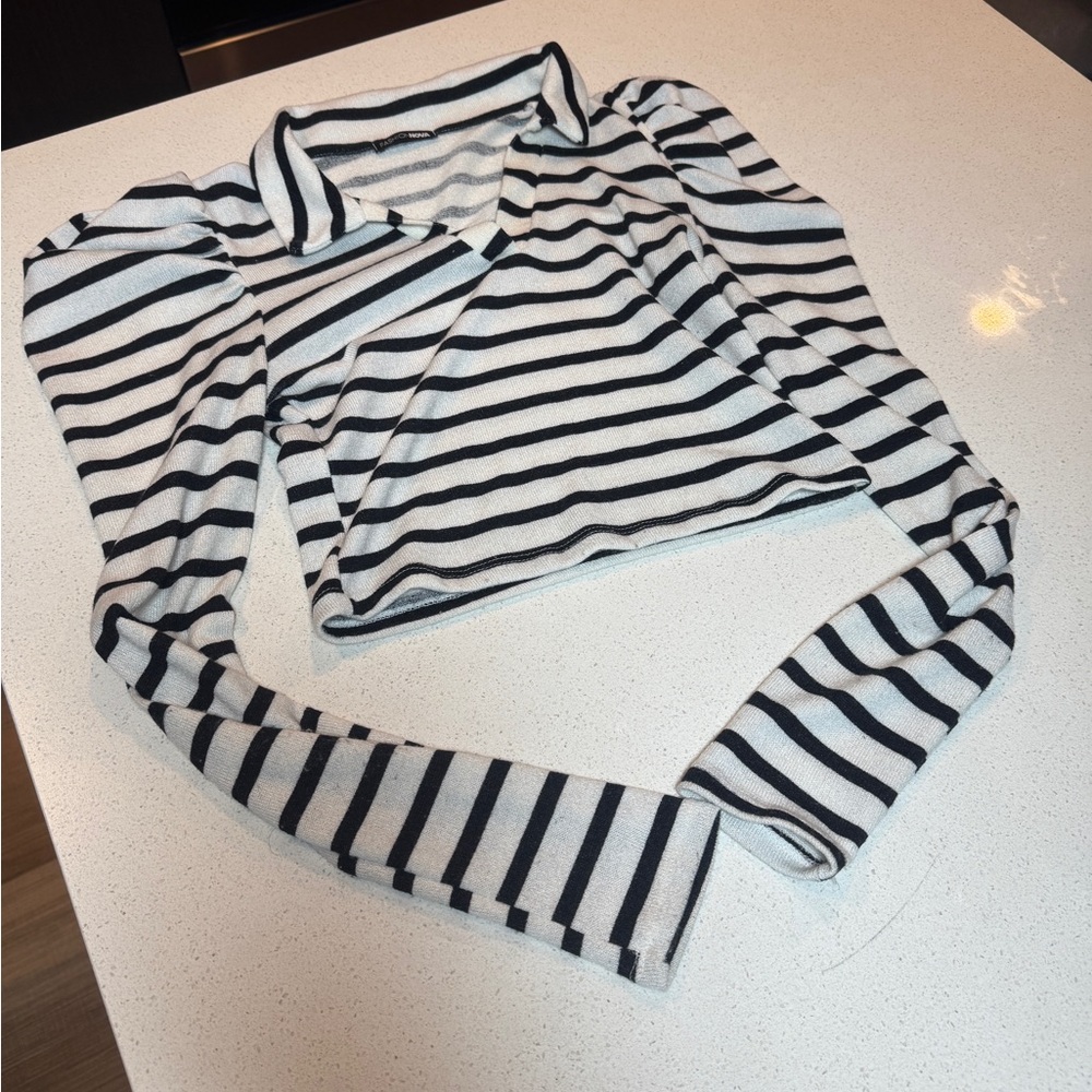 Fashion Nova Black and White Striped Blouse